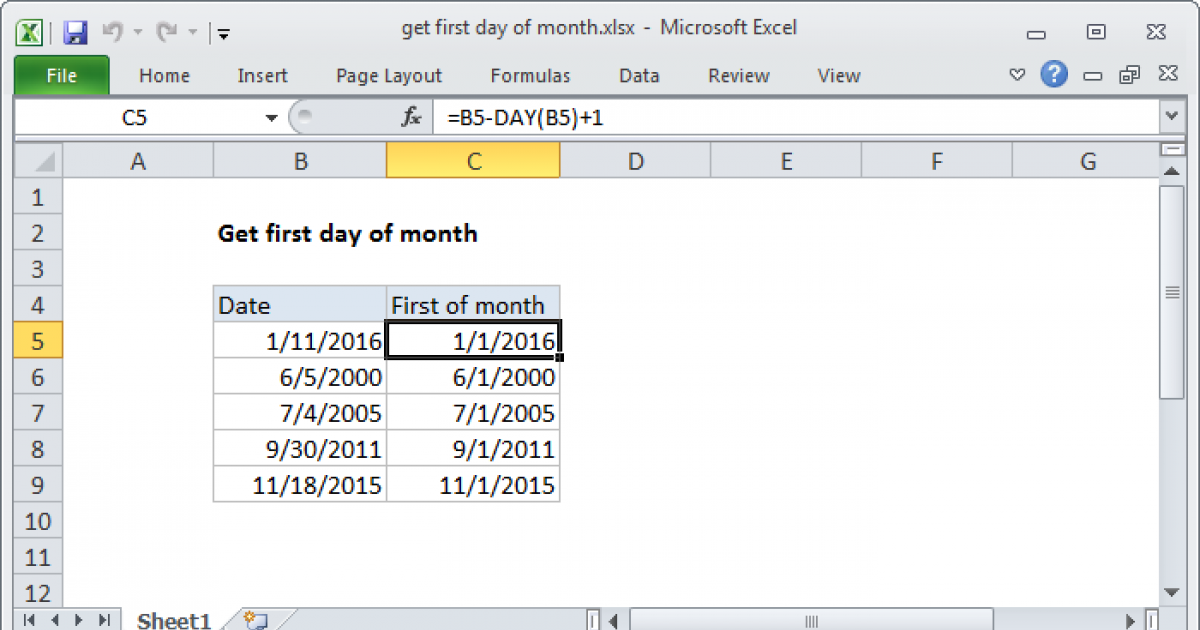Get first day of month Excel formula Exceljet